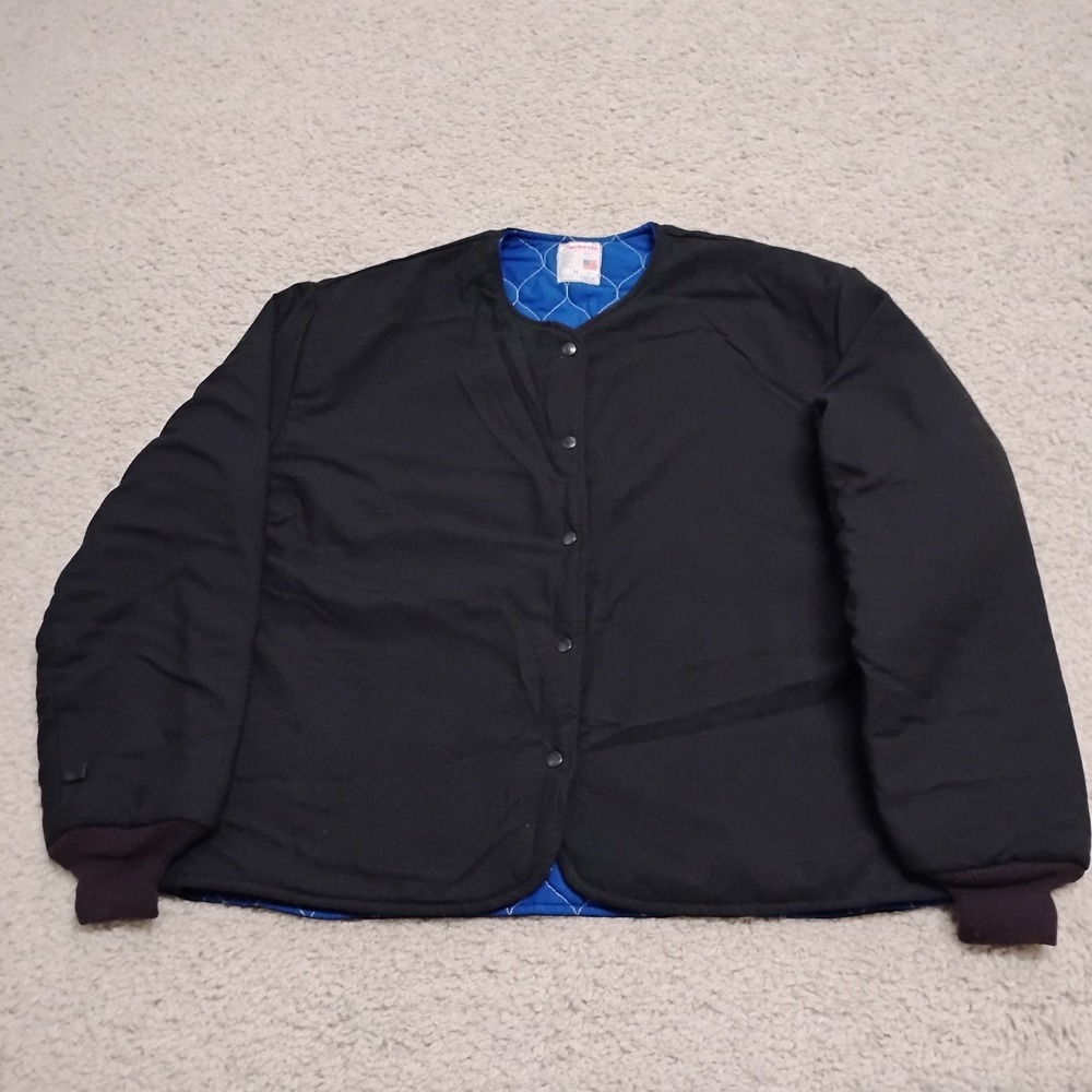 VINTAGE Workrite Jacket Mens 44 Black Snap Coat Quilted FR Fire Flame Resistant